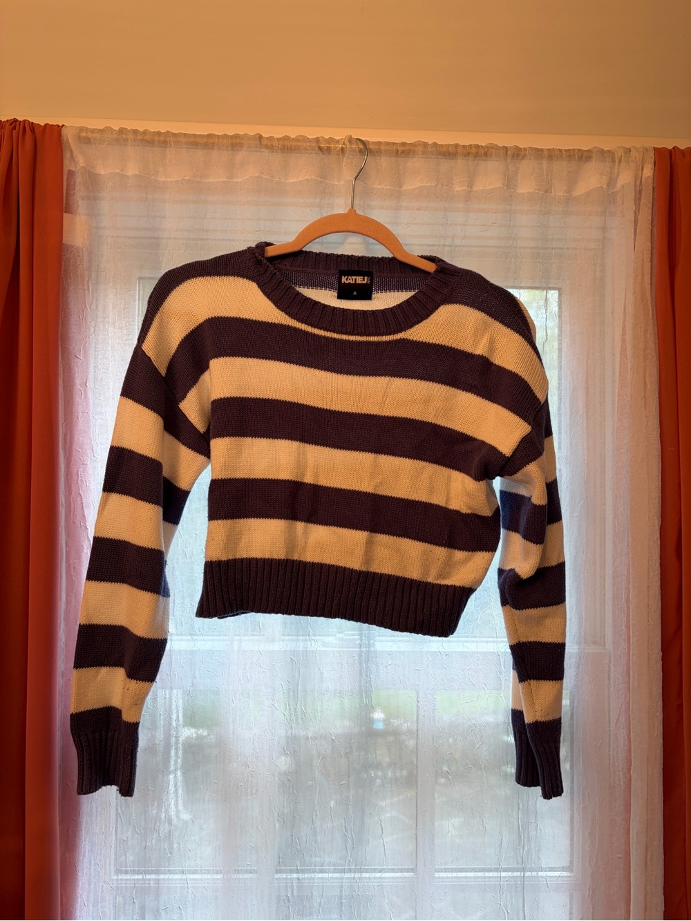Katie J NYC Striped Crewneck Sweater - Navy & Cream